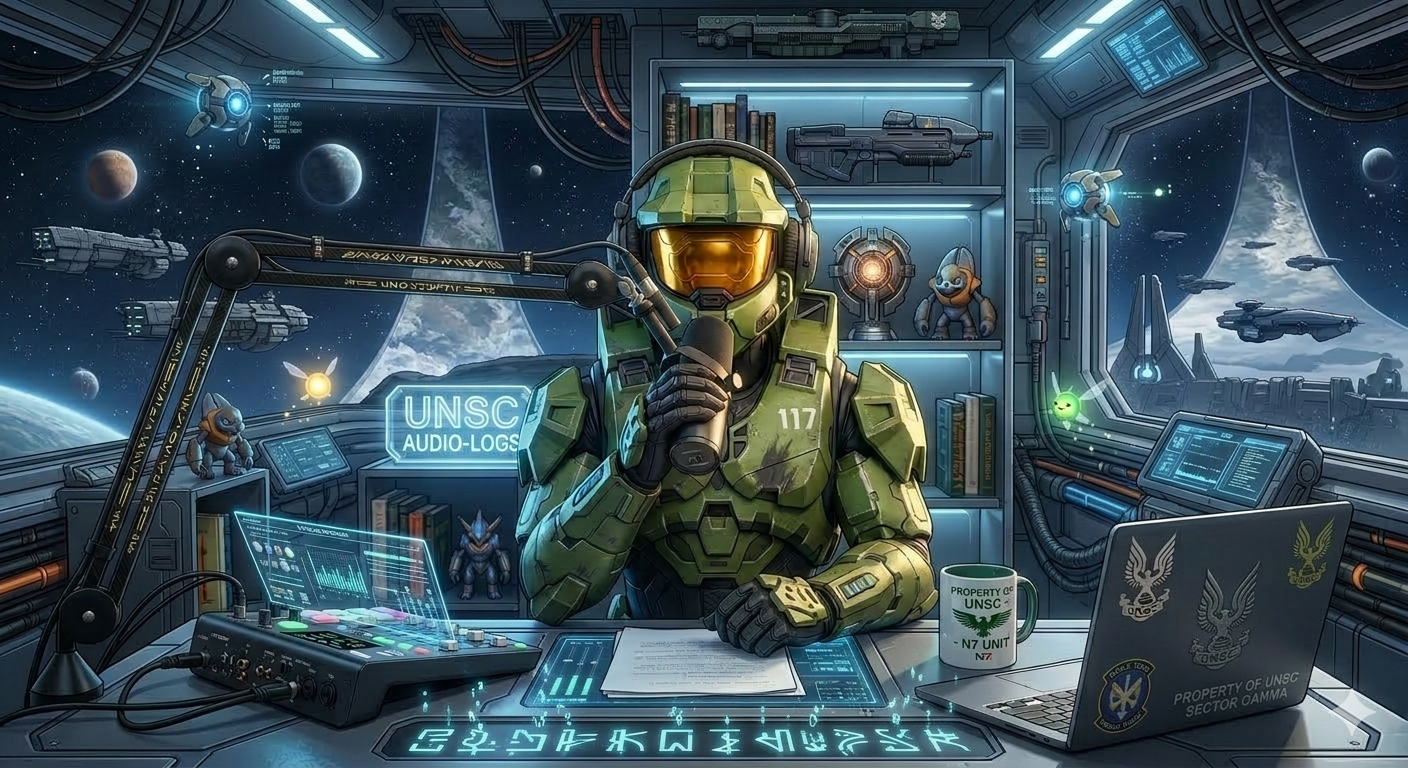 Master Chief from Halo hosting a podcast